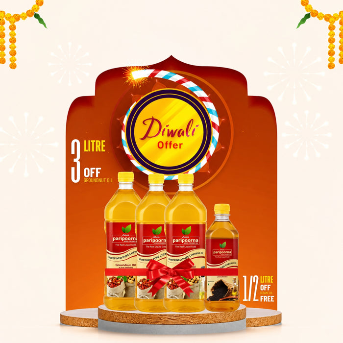 Paripoorna Diwali Combo – Buy 3 Litres of Groundnut Oil and Get 500ml of Sesame Oil FREE!